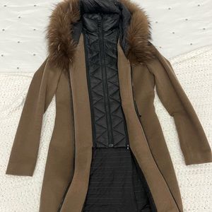 Rudsak wool coat, XS, fur trim hood, leather trimming